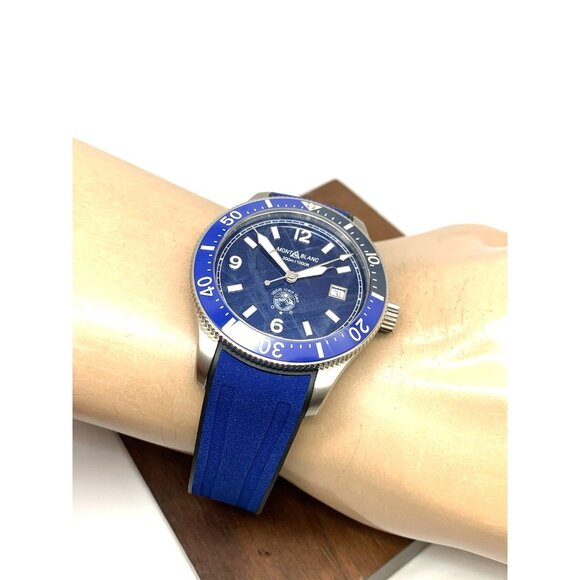 Montblanc Men's Watch 129370 Iced Sea 1858 Swiss Automatic Blue Dial Rubber Band - Picture 6 of 15